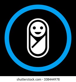 Infant vector icon. Style is bicolor flat rounded symbol, blue and white colors, rounded angles, black background.