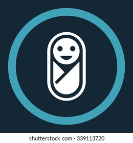 Infant vector icon. Style is bicolor flat rounded symbol, blue and white colors, rounded angles, dark blue background.