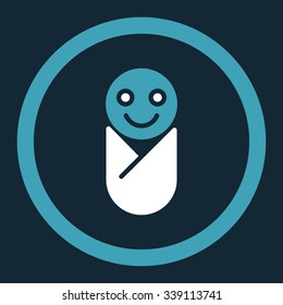 Infant vector icon. Style is bicolor flat rounded symbol, blue and white colors, rounded angles, dark blue background.