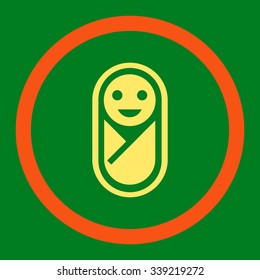 Infant vector icon. Style is bicolor flat rounded symbol, orange and yellow colors, rounded angles, green background.