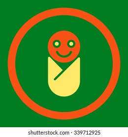 Infant vector icon. Style is bicolor flat rounded symbol, orange and yellow colors, rounded angles, green background.