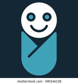 Infant vector icon. Style is bicolor flat symbol, blue and white colors, rounded angles, dark blue background.