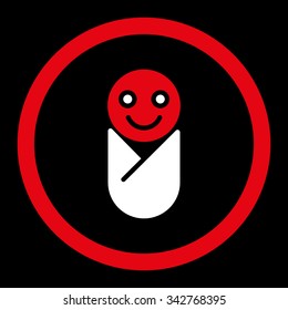 Infant vector icon. Style is bicolor flat rounded symbol, red and white colors, rounded angles, black background.