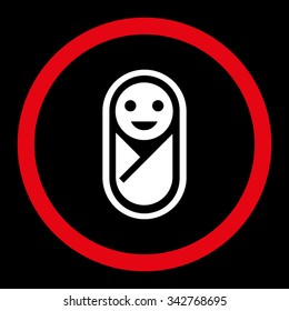 Infant vector icon. Style is bicolor flat rounded symbol, red and white colors, rounded angles, black background.