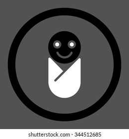 Infant vector icon. Style is bicolor flat rounded symbol, black and white colors, rounded angles, gray background.