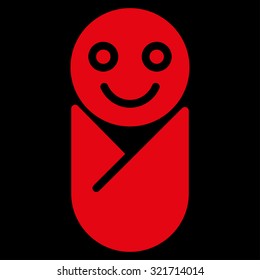 Infant vector icon. Style is flat symbol, red color, rounded angles, black background.