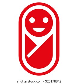 Infant vector icon. Style is flat symbol, red color, rounded angles, white background.