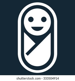 Infant vector icon. Style is flat symbol, white color, rounded angles, dark blue background.
