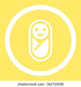 Infant vector icon. Style is flat rounded symbol, white color, rounded angles, yellow background.