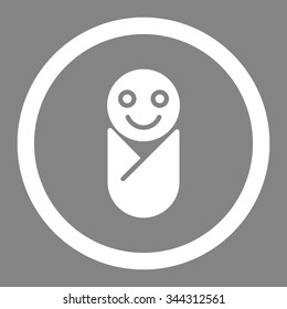 Infant vector icon. Style is flat rounded symbol, white color, rounded angles, gray background.