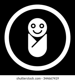 Infant vector icon. Style is flat rounded symbol, white color, rounded angles, black background.