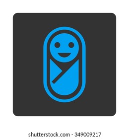 Infant vector icon. Style is flat rounded square button, blue and gray colors, white background.