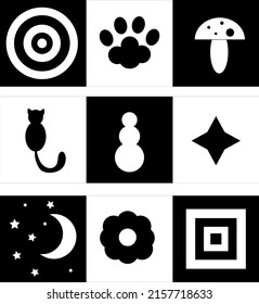 Infant Visual Stimulation Patterns, Black And White Flash Card With High Contrast For Baby Vector