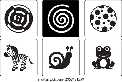 Infant Visual Stimulation Patterns, Black and white flash card with high contrast for baby vector