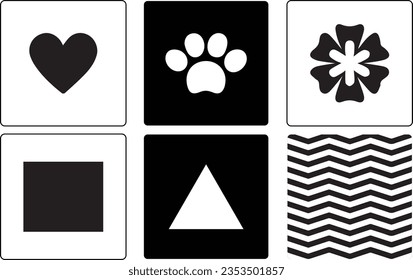 Infant Visual Stimulation Patterns, Black and white flash card with high contrast for baby vector