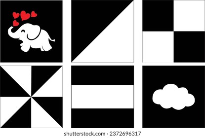 Infant Visual Stimulation Patterns, Black and white flash card with high contrast for baby vector