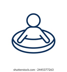 Infant Water Safety Icon. Simple Line Illustration of a Baby in a Floating Ring, Symbolizing Swimming Lessons and Aquatic Safety for Infants.