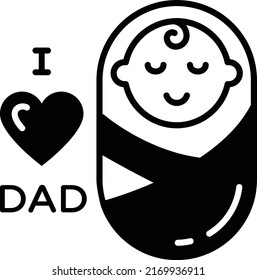 Infant wrapped in Blanket Vector Icon Design, Fathers Day Symbol, Dads Gift Elements Sign, Parents Day Stock illustration, Baby with Love Concept