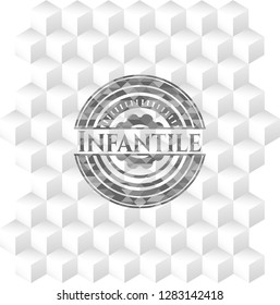 Infantile grey emblem. Retro with geometric cube white background