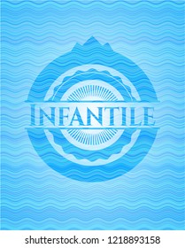 Infantile sky blue water style emblem.