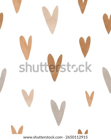 Infantile Style Print With Brown, Beige And Gray Hearts. Irregular Seamless Vector Pattern With Hand Drawn Hearts On a White Background. Simple Childish Print With Love Symbol.Romantic Wallpaper. RGB.