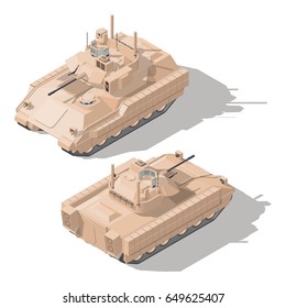 Infantry combat vehicle with dynamic protection and anti-tank guided missile system isometric icon set vector graphic illustration