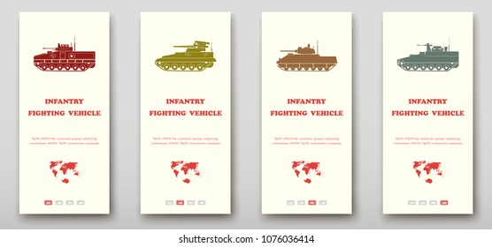 Infantry fighting vehicles fold set technology annual report brochure flyer design template vector, Leaflet cover presentation abstract background layout