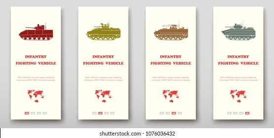 Infantry fighting vehicles fold set technology annual report brochure flyer design template vector, Leaflet cover presentation abstract background layout