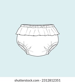 infants baby shorts, bloomers flat sketch illustration