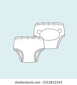 infants baby shorts, bloomers flat sketch illustration