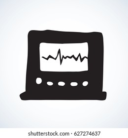 Infarction arrhythmia curve record plotting technical tool isolated on white background. Web abstract outline science symbol concept. Linear black ink hand drawn diagram sketch in retro doodle style