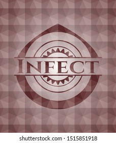 Infect red seamless emblem with geometric pattern background.
