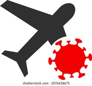 Infected airplane icon with flat style. Isolated vector infected airplane icon image on a white background.