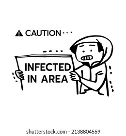 Infected area warning sign. Template isolated on white background. 2D simple flat style graphic design. Can be used for any purposes. Vector EPS10