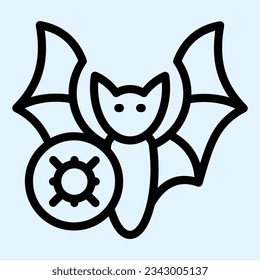 Infected bat line icon. Germ, pathogenic bacteria or virus of bat outline style pictogram on white background. Coronavirus transmission signs mobile concept web design. Vector graphics.