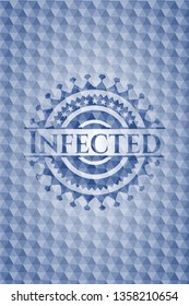 Infected blue emblem with geometric pattern.