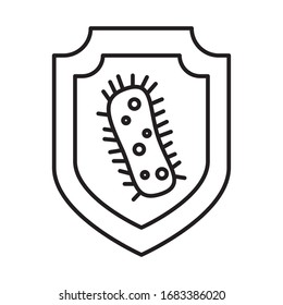 infected cell with covid19 in shield line style icon vector illustration design