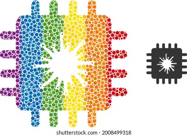 Infected chip composition icon of spheric dots in different sizes and rainbow color tones. A dotted LGBT-colored infected chip for lesbians, gays, bisexuals, and transgenders.