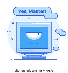 Infected computer blue thin line icon. Vector illustration.