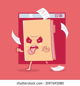 Infected computer folder character vector illustration. Technology, security, virus design concept.