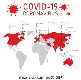 Infected country coronavirus infographic. vector illustration flat design. isolated on white background. Flat world map Covid 2019 disease. Health care concepts and protection.