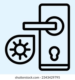 Infected door handle line icon. Virus bacteria on door knob outline style pictogram on white background. Coronavirus spread prevention mobile concept web design. Vector graphics.