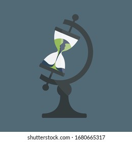 Infected earth illustration. changing planet isolated. coronavirus concept. creative Hourglass flat design death. save the world from corona virus vector. dangerous Globe & warning to travel cartoon