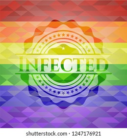 Infected emblem on mosaic background with the colors of the LGBT flag