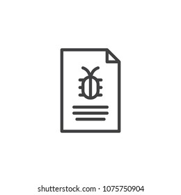 Infected file document outline icon. linear style sign for mobile concept and web design. Virus file simple line vector icon. Symbol, logo illustration. Pixel perfect vector graphics