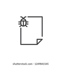 Infected file document outline icon. linear style sign for mobile concept and web design. Bug Virus file simple line vector icon. Symbol, logo illustration. Pixel perfect vector graphics