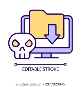 Infected file RGB color icon. Download program with virus. Malware attack. Digital hazard. Computer security. Isolated vector illustration. Simple filled line drawing. Editable stroke. Arial font used