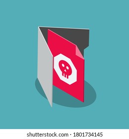 Infected file vector symbol with a folder, a red file and a danger symbol, isolated on blue background. Flat design, easy to use for your website or presentation.