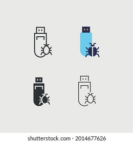 infected flash drive vector icon bug security