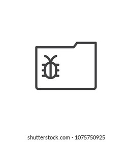 Infected folder file outline icon. linear style sign for mobile concept and web design. Virus attack simple line vector icon. Symbol, logo illustration. Pixel perfect vector graphics
